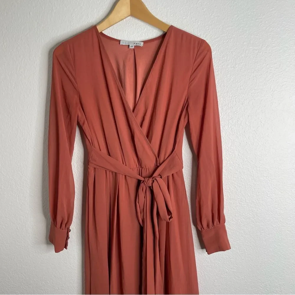 Baltic Born Maxi‎ Dress Rust Tie Waist Long Sleeve Extra Small